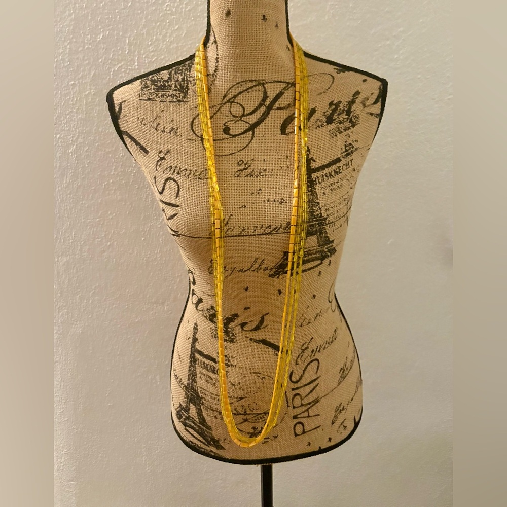 Vintage 1960’s Yellow Lucite Beaded 3 Strand Flapper Style Boho Necklace